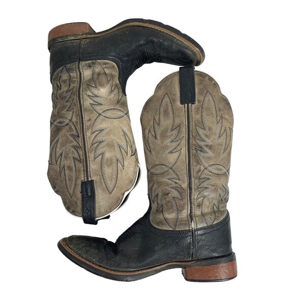 Laredo Mens Isaac 7910 Black Gray Leather Cowboy Western Boots SZ 7.5D FLAWS - Picture 5 of 8